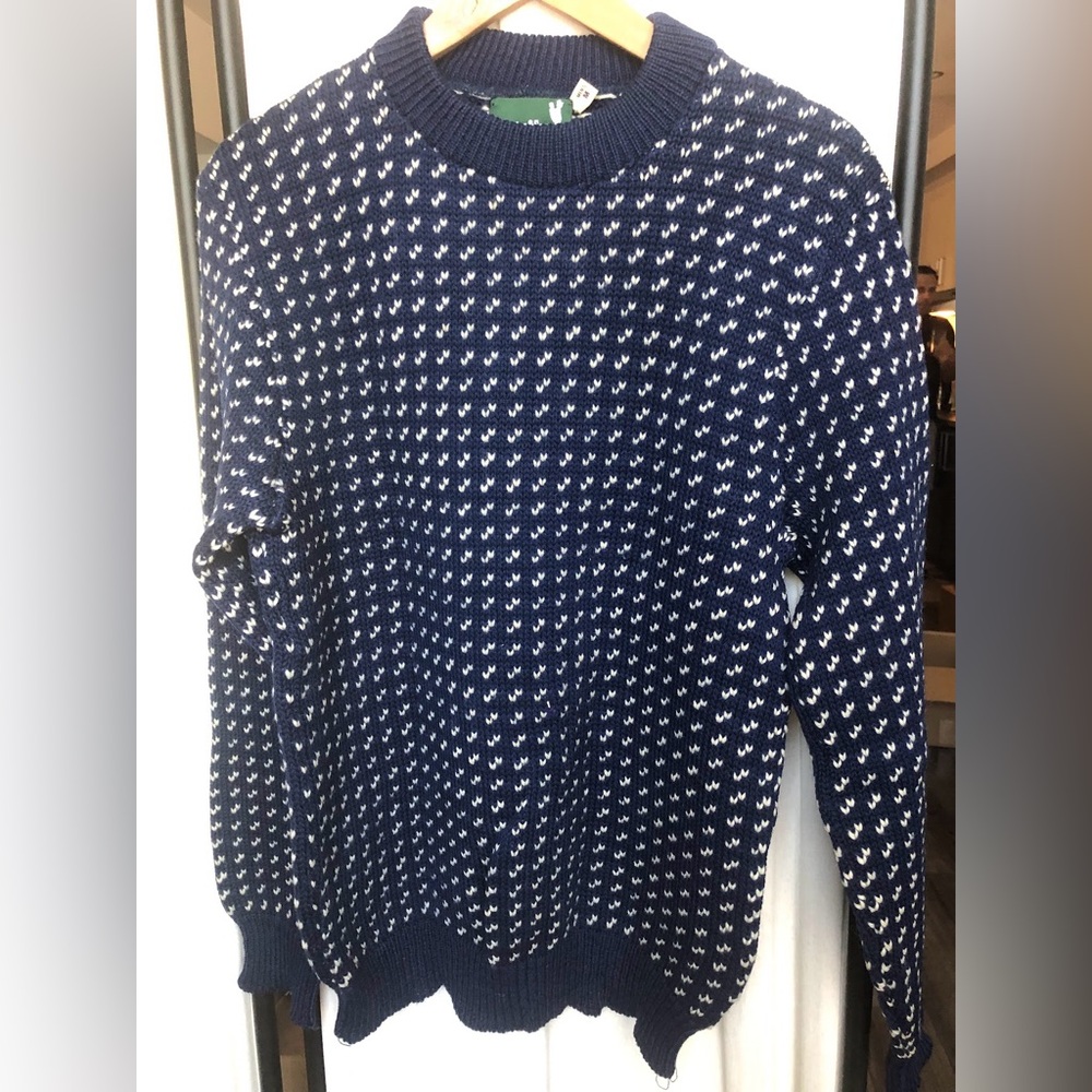 Vintage Kreeger & Sons Navy White Norwegian Birdseye Crewneck Wool Sweater